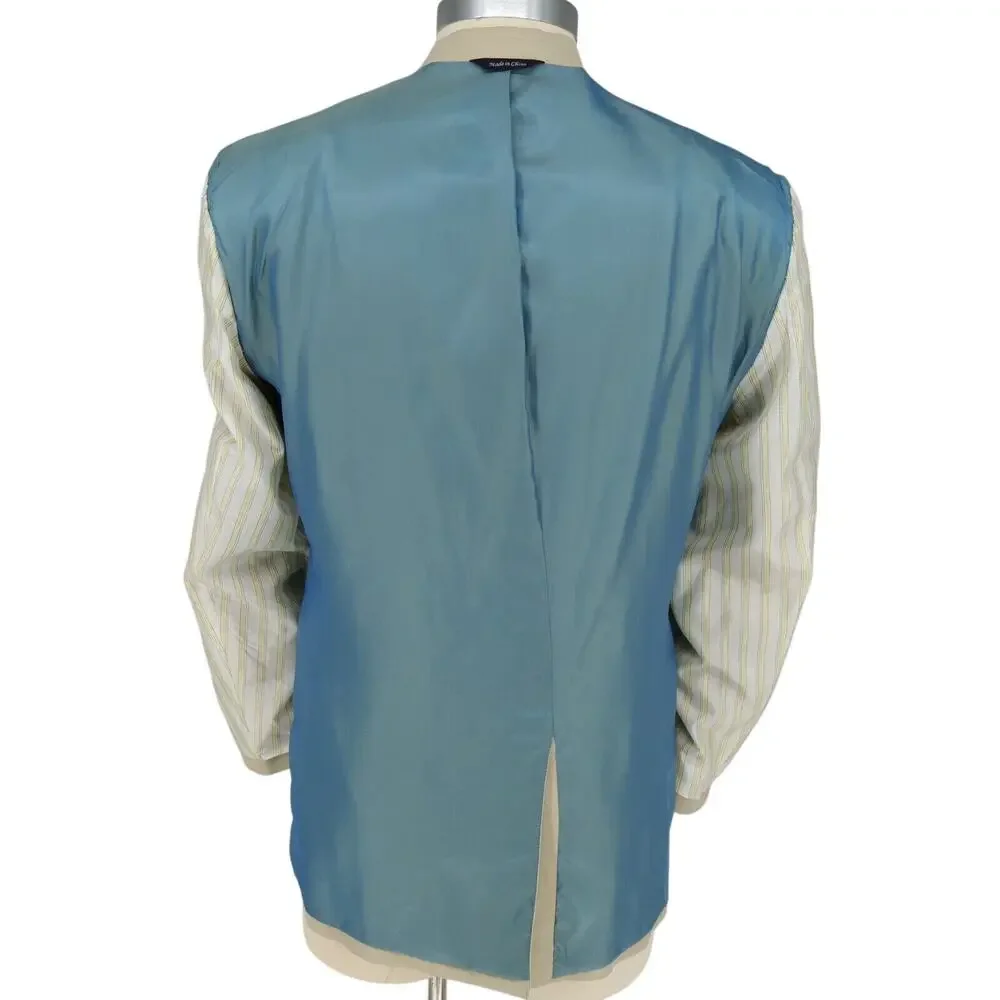Alan Flusser Sport Coat Mens 44R Beige Silk Jacket Lined Single Vent 2 Button